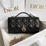 Dior Women's Bag Top version Grade Surrogate Shopping Original Leather2023New Diamond Plaid Lambskin LADY Handbag Pearl Chain Shoulder Crossbody Women's Bag Clutch