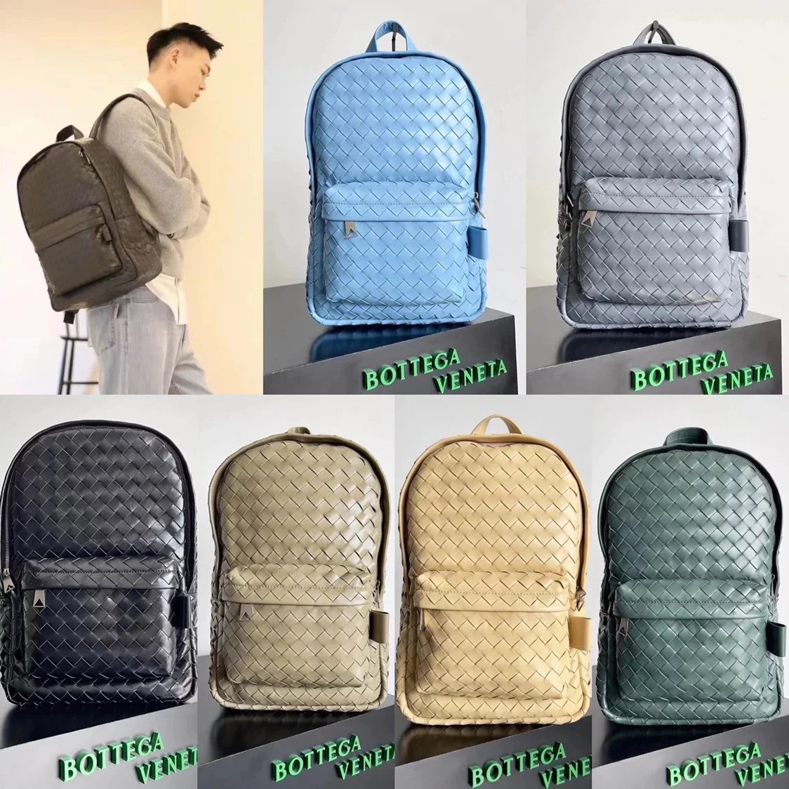 Bottega Veneta Men's Bag Top version 【Original Leather Counter Version】prefall New intrecciato Woven Backpack Men's Bag Casual Backpack Women's Bag Women's Backpack Schoolbag Luggage Bag Large-Capacity Backpack Woven Bag730728