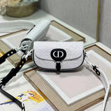 Dior Women's Bag Top version 【Original Leather】2022New Bobby Handbag Hollow Bobbi Bag Black and White Panda Color Matching Shoulder Messenger Bag Made of Hollow Cow Leather Oblique Printing Effect New Women's Bag Selenodont Bag Crossbody Bag Saddle Bag