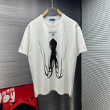 PRADA T-shirt Black Fish Print on Chest logo round Neck Short Sleeve25ss New Pure Cotton Unisex Style T T-shirt OS Loose Fit Base Shirt Half Sleeve T-Shirt Top Half Sleeve