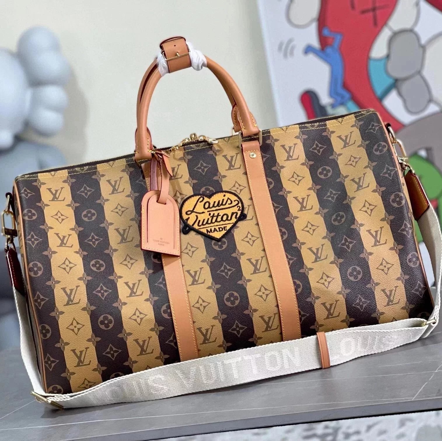 Louis Vuitton LV Travel Bag Top version 【Surrogate Shopping-Level Exclusive Customization】M40567Black Flower Striped Travel Bag KEEPA Honeysuckle Stripes LL Luggage Bag50cm Business Trip Shoulder Crossbody Handbag