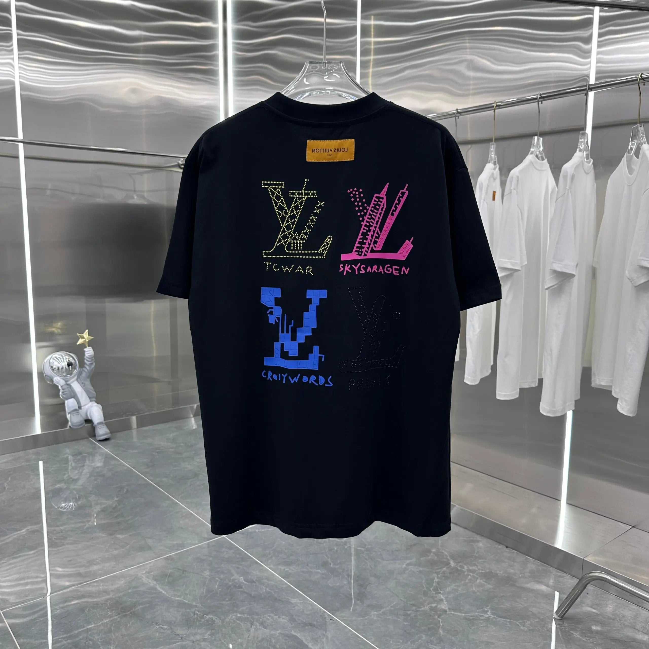 Louis Vuitton LV T-shirt Backside Rhinestone Ink Letter Print logo round Neck Short Sleeve25ss New Pure Cotton Unisex Style T T-shirt OS Loose Fit Base Shirt Top Half Sleeve T-Shirt