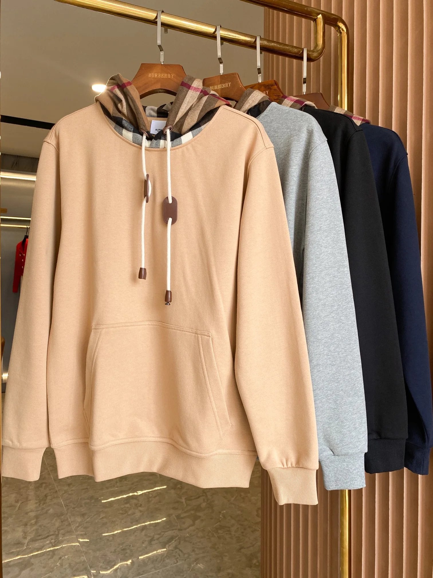 Burberry Hoodie Plaid Cotton Blend Hooded Sweatshirt Jacket