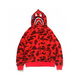 Bape Hoodie Top Version Double Hood Sweater Shark Camouflage Men and Women Same Style Fashion Brand Hooded Cardigan Hip Hop Jacket