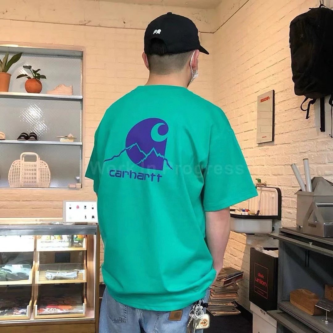 Carhartt T-Shirt Top Version Classic Mountain Snow Mountain Printing Men and Women Same Style Fashion Brand Loose-Fitting Pure Cotton Short Sleeves T T-shirt