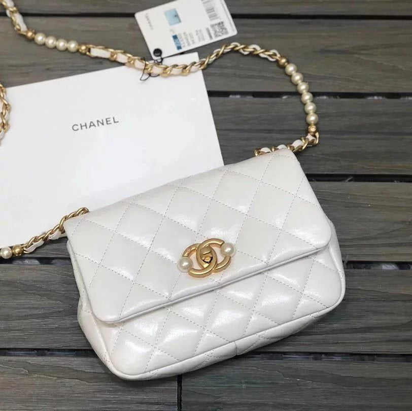 Chanel Women's Bag Top version 【Surrogate Shopping Edition】22Early Spring New Pearl Bag Calf Leather Phantom Pearl&Gold Metal Straps and Double CLogo The Pearl next to It Is Exquisite and Can Be Crossbody Shoulder Underarm Bag Dinner Bag Women's Bag