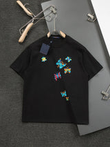 Louis Vuitton LV T-shirt Colorful Butterfly logo Embroidered Crew Neck Short Sleeve25ss New Pure Cotton Unisex Style T T-shirt OS Loose Fit Base Shirt Short Sleeve Top T-Shirt