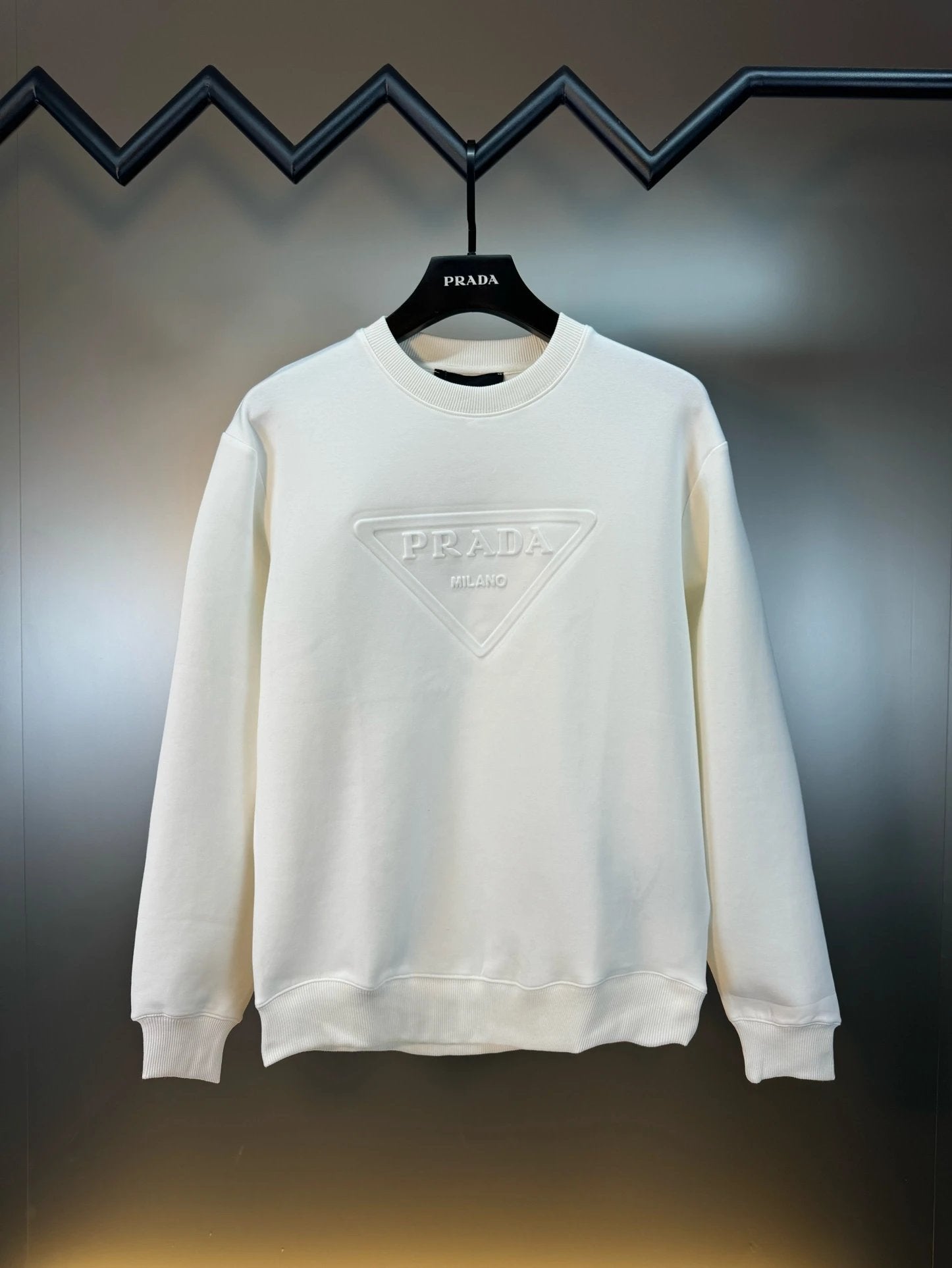 PRADA Hoodie SS24New Style Front Triangle 3D Embossed Crewneck Sweatshirt Long Sleeve Base Shirt Outerwear Trendy Unisex Sports Casual Loose Fit Versatile Autumn Winter New Arrival