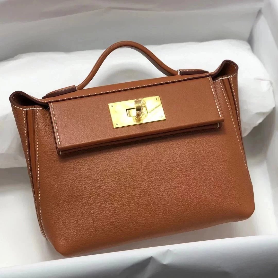 Hermes women's bag Top version Positive pin Quality KellyMini2424mini2424Wax Line Handmade evercolor Leather fabric Swift Small Leather Satchel21cm Women's Shoulder Bag