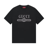 Gucci T-shirt Letter Rhinestone Embellishment on the Chest logo round Neck Short Sleeve25ss New Pure Cotton Unisex Style T T-shirt OS Loose Fit Base Shirt Top Half Sleeve T-Shirt