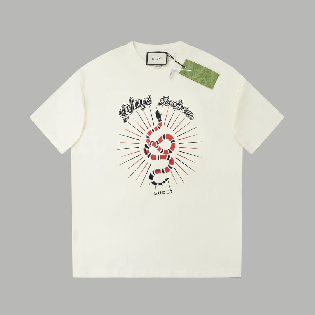 Gucci T-shirt Year of the Snake Limited Edition Front Plate Snake Pattern Print logo round Neck Short Sleeve25ss New Pure Cotton Unisex Style T Casual T-Shirt Base Layer Shirt OS Loose Fit Short Sleeve Top