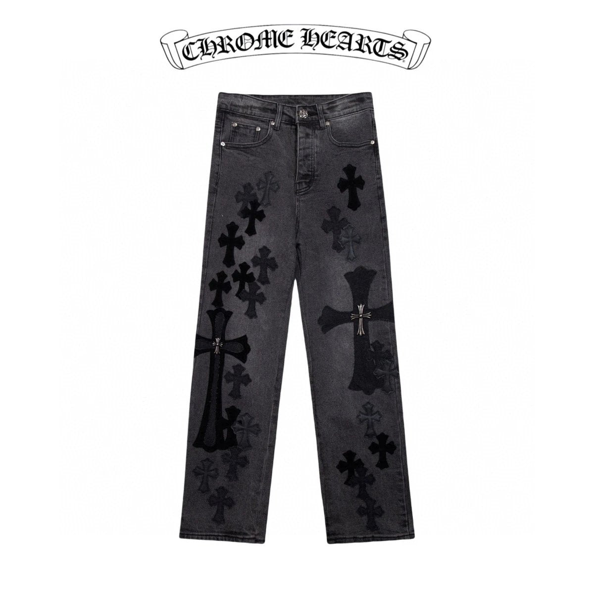Chrome Hearts Jeans Metal Cross Plated logo25ss Spring Summer New Straight Leg Jeans Unisex Slim Fit Long Pants Loose
