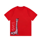 Gucci T-shirt Giraffe Letter Print logo round Neck Short Sleeve25ss New pure cotton T Unisex T-Shirt OS Loose Fit Base Shirt Top Half Sleeve T-Shirt