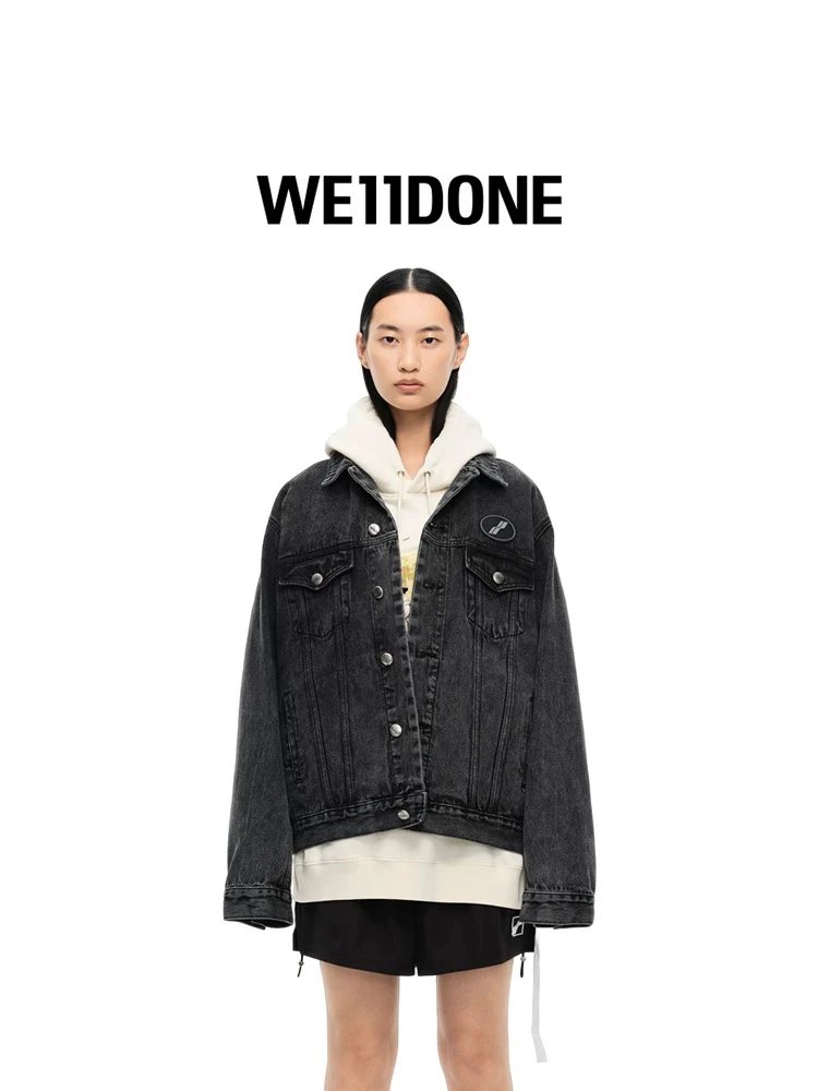 We11done Jackets Top Version Washed Old Heavy Thick Denim Jacket Loose Men's and Women's Korean-Style Lapel Retro Coat