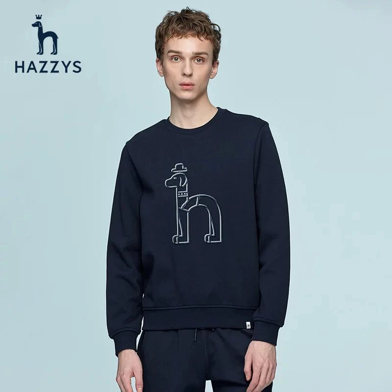 Hazzys Hoodie Top Version Men's round Neck T T Shirt Korean Style oversize Loose Sweater Men's Fashion