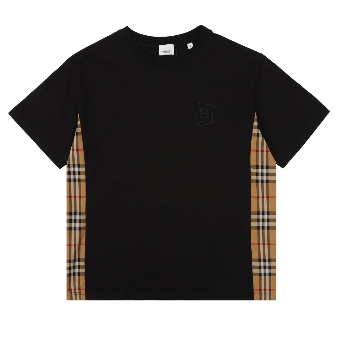 Burberry T-shirt Chest B Letter Embroidery Plaid Patchwork logo round Neck Short Sleeve25ss New Pure Cotton Unisex Style T T-shirt OS Loose Fit Base Shirt Half Sleeve T-Shirt Top Half Sleeve