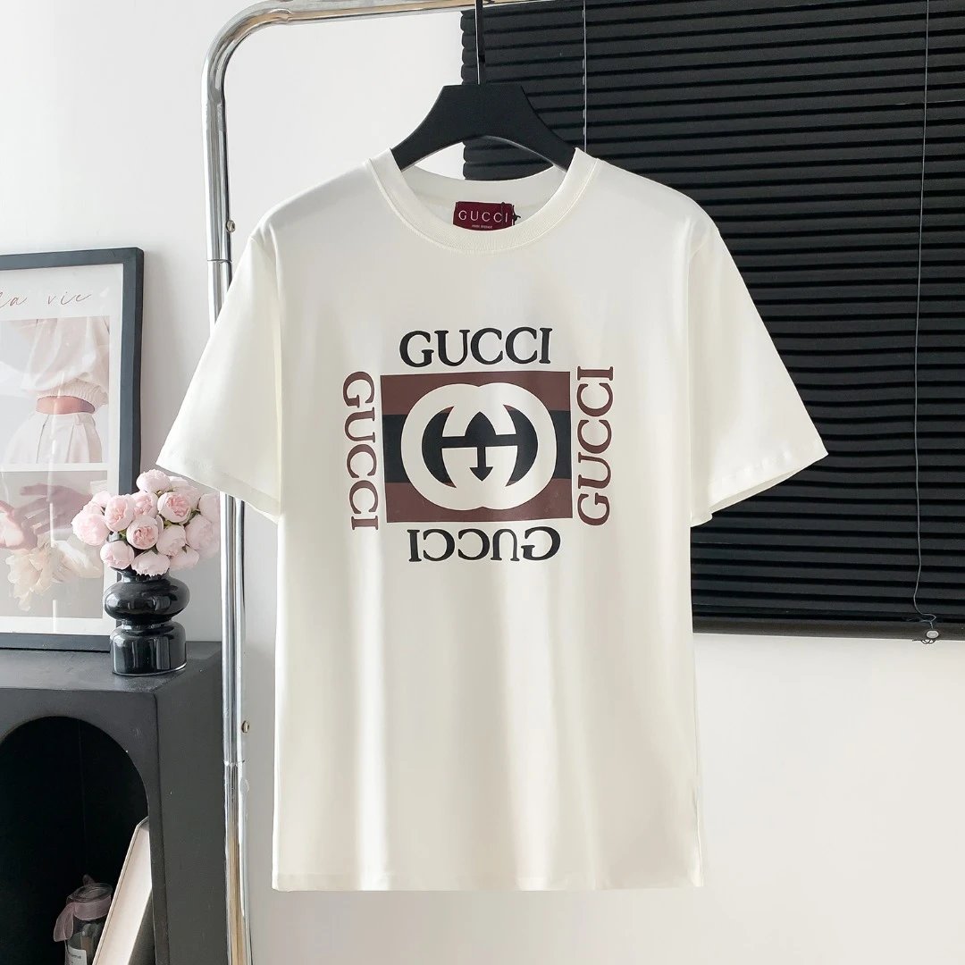 Gucci T-shirt Chest GG Printing logo round Neck Short Sleeve25ss New Pure Cotton Unisex Style T Casual T-Shirt Base Layer Shirt OS Loose Fit Half Sleeve Top Plus Size
