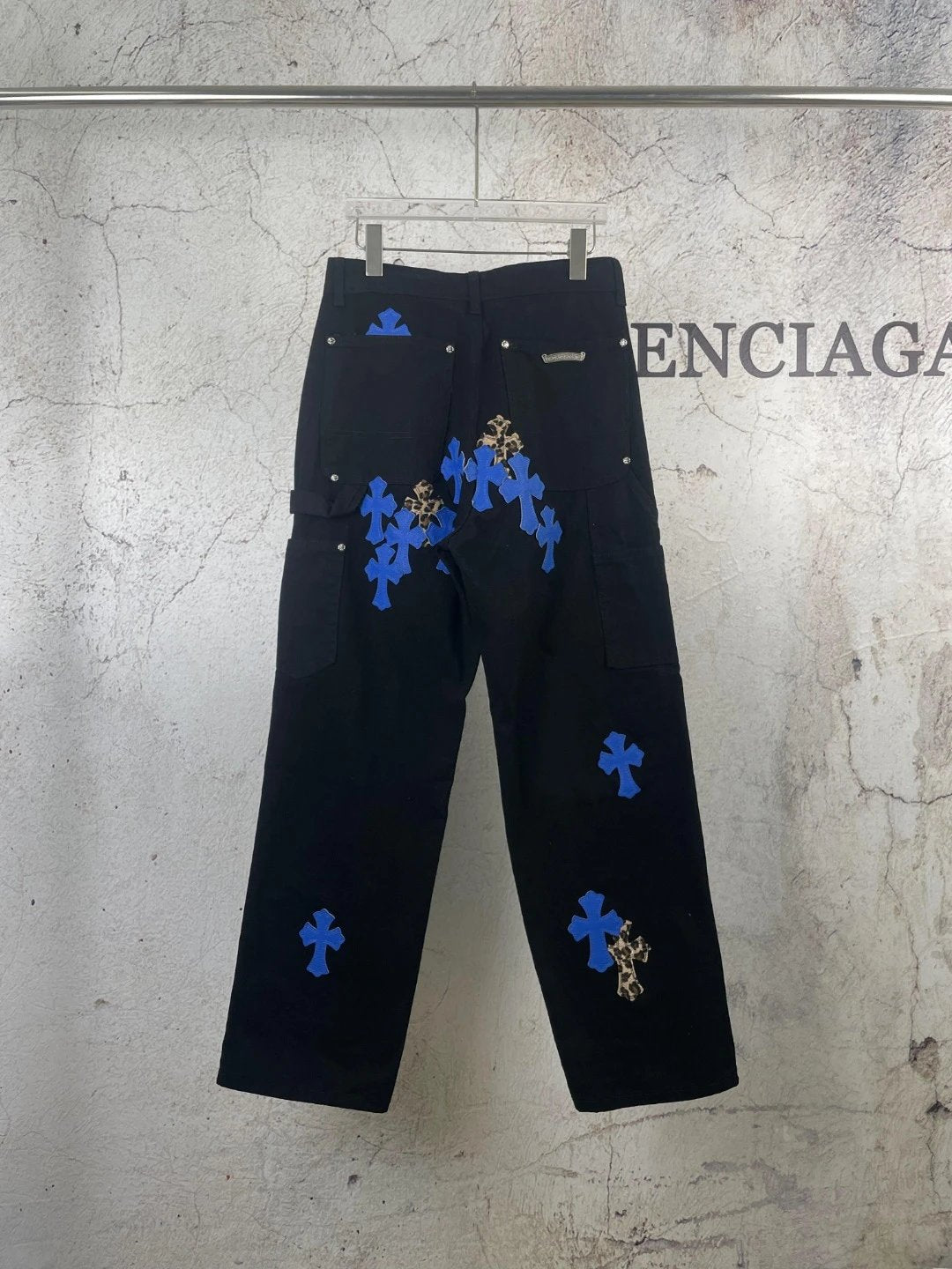 Chrome Hearts Jeans Workwear Logging Klein Blue Patchwork Straight Jeans Autumn Winter New Unisex Loose Casual Wide Leg High Waist Pants