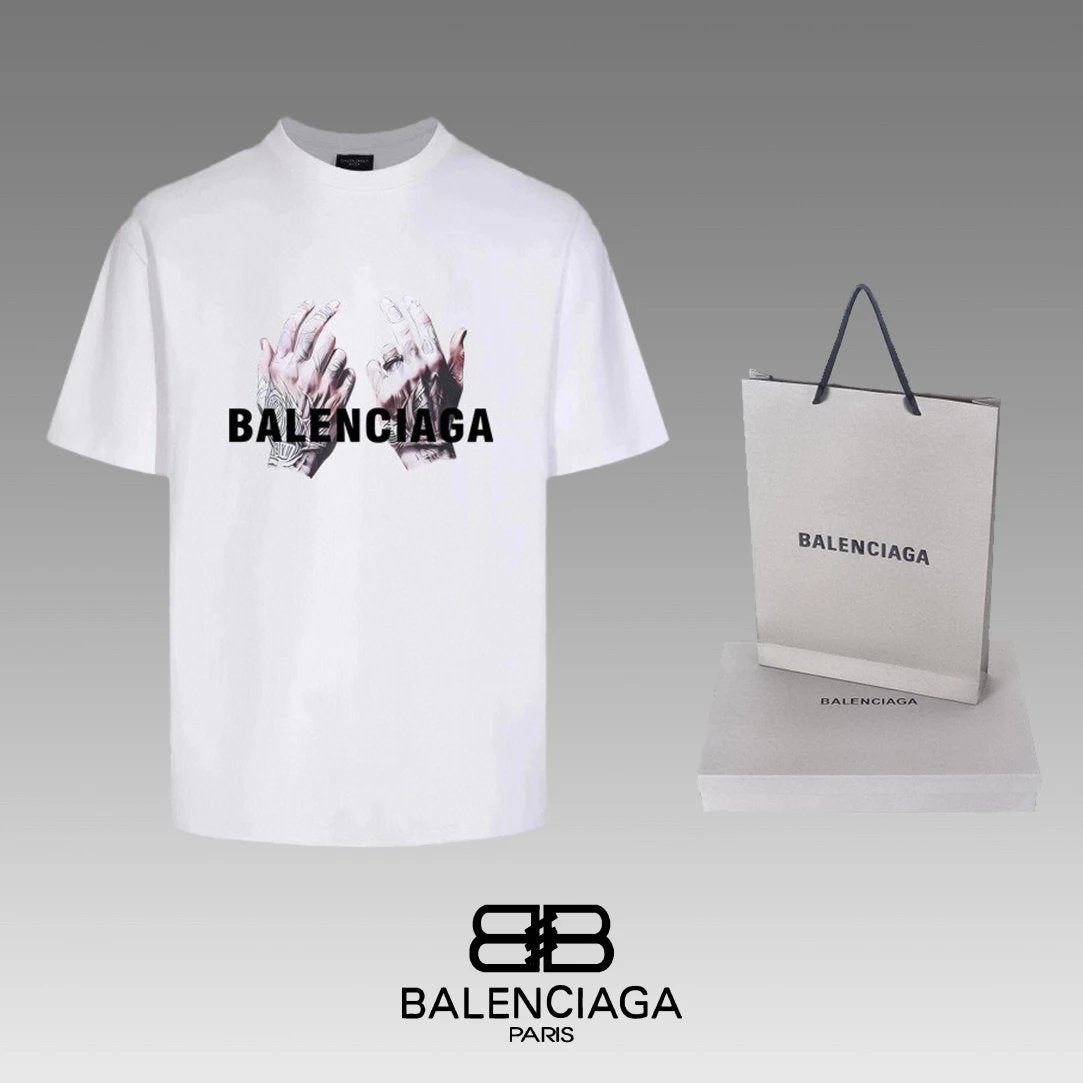 Balenciaga T-shirt Chest Letter Double Hand Pattern Print logo round Neck Short Sleeve25ss New Pure Cotton Unisex Style T T-shirt OS Loose Fit Base Shirt Half Sleeve T-Shirt Top Half Sleeve