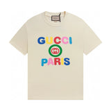 Gucci T-shirt Colorful Letter Print on the Chest logo round Neck Short Sleeve25ss New Pure Cotton Unisex Style T Casual T-Shirt Base Layer Shirt OS Loose Fit Half Sleeve Top Plus Size