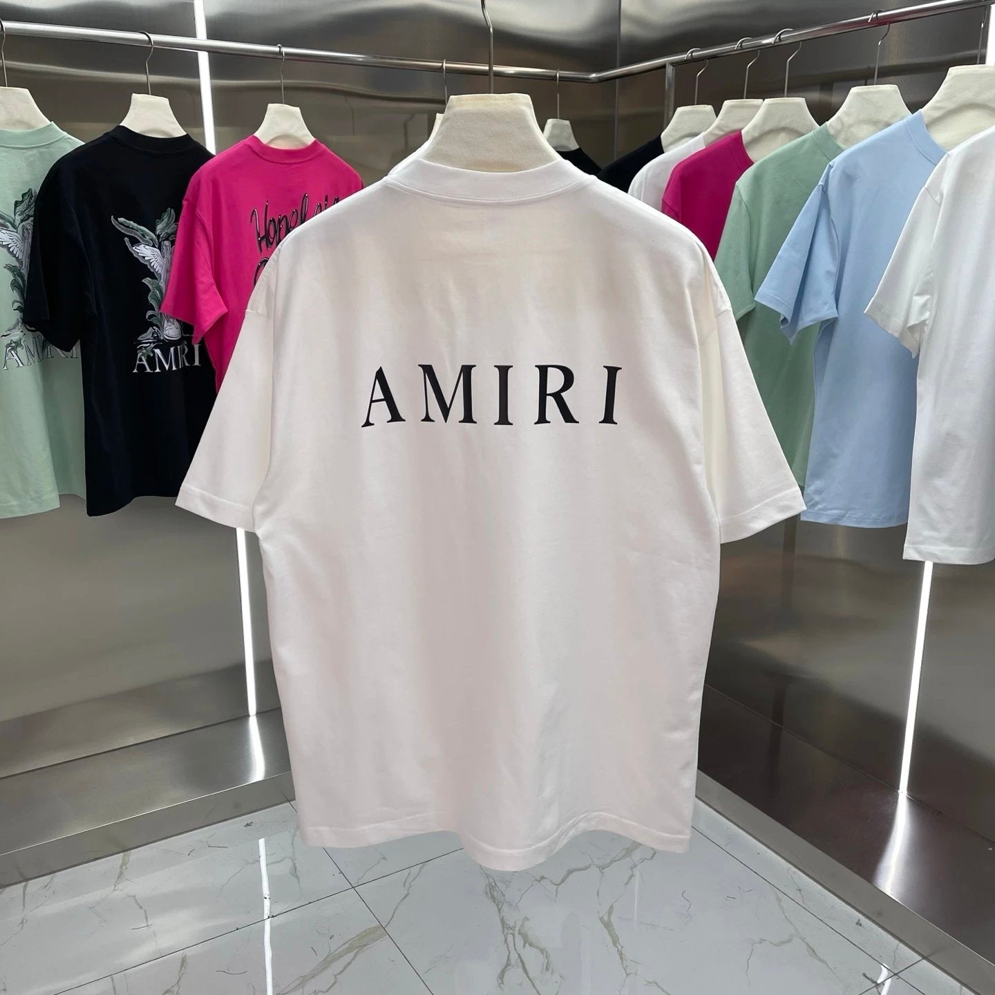 Amiri T-shirt Front and Rear Letter Printing logo round Neck Short Sleeve25ss New pure cotton T Unisex T-Shirt OS Drop Shoulder Loose Fit Base Shirt Top T-Shirt Short Sleeve