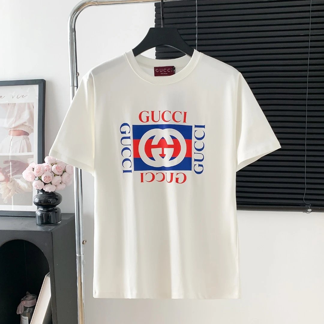Gucci T-shirt Chest GG Printing logo round Neck Short Sleeve25ss New Pure Cotton Unisex Style T Casual T-Shirt Base Layer Shirt OS Loose Fit Half Sleeve Top Plus Size