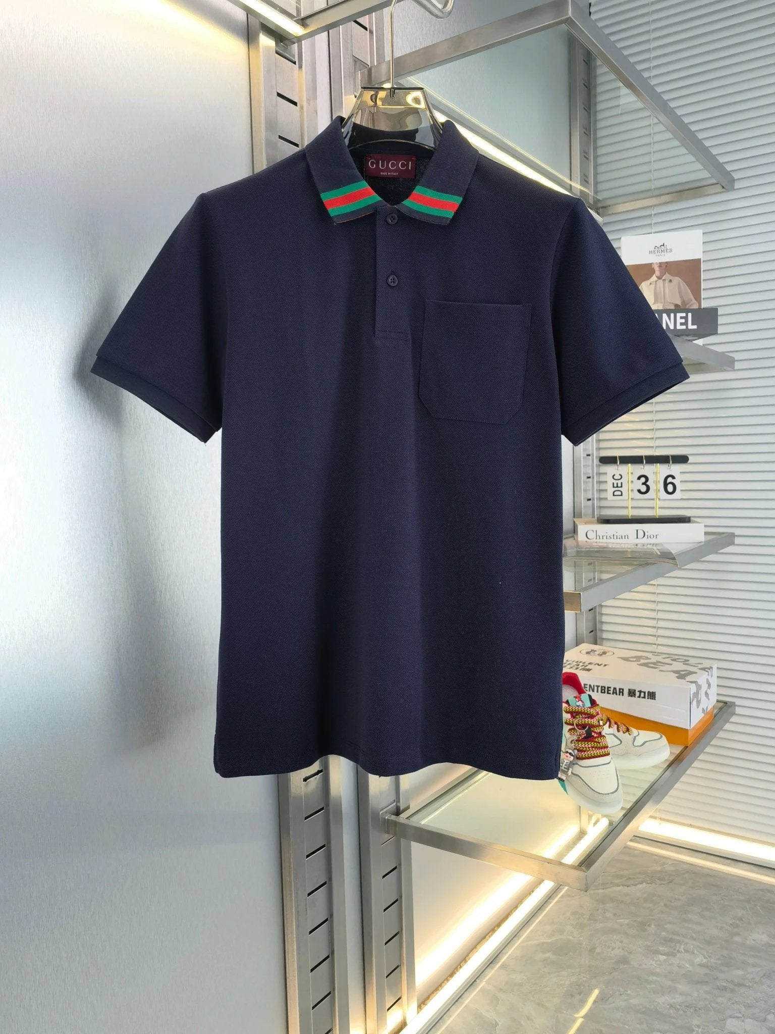 Gucci T-shirt Color-block Striped Collar logo Embroidery POLO Shirt Lapel Short Sleeve25ss New Unisex Style OS Loose T Summer Half Sleeve Business Shirt Plus Size T-Shirt