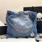 Chanel Women's Bag Top version 【Super Original】23P New22bag Denim Garbage Bag22Handbag New Denim Denim Backpack22bag Gradient Color Denim Shopping Bag Tote Bag Shoulder Bag Hand-Carrying Bag