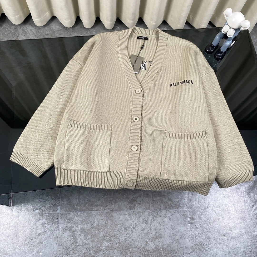 Balenciaga Sweater FW23Front and back embroidery logo Cardigan Sweater Coat Unisex Outerwear Long Sleeve Soft Lazy Style OS Loose Fit Thickened Versatile Casual Wear for Both Inner and Outer Layering