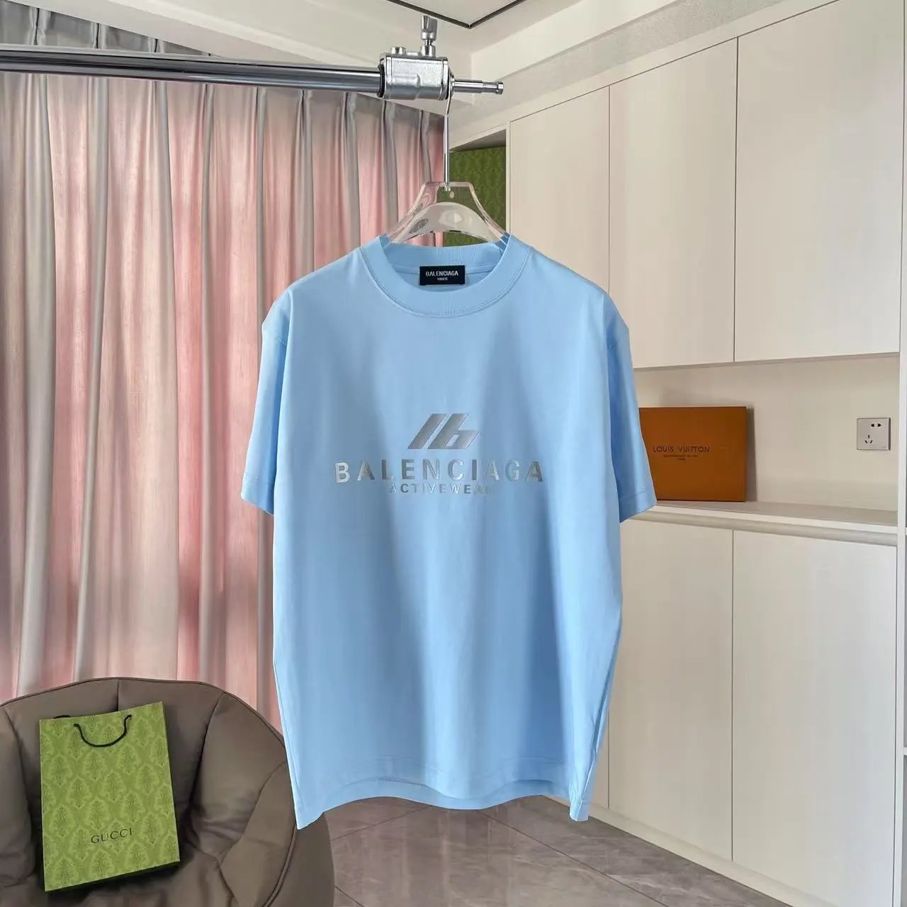 Balenciaga T-shirt Unique Letter Print on Chest logo round Neck Short Sleeve25ss New Pure Cotton Unisex Style T T-shirt OS Loose Fit Base Shirt Top Half Sleeve T-Shirt