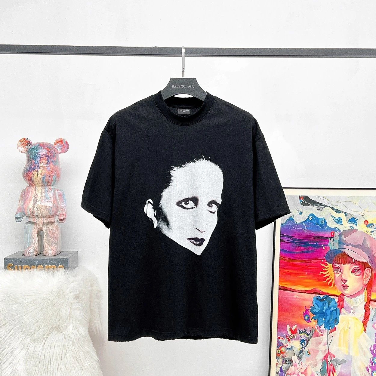Balenciaga T-shirt Joint Name Mina Portrait Direct Print Vintage logo round Neck Short Sleeve25ss New Pure Cotton Unisex Style T T-shirt OS Loose Fit Base Shirt Top Half Sleeve T-Shirt