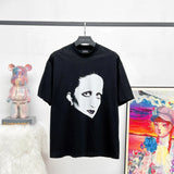 Balenciaga T-shirt Joint Name Mina Portrait Direct Print Vintage logo round Neck Short Sleeve25ss New Pure Cotton Unisex Style T T-shirt OS Loose Fit Base Shirt Top Half Sleeve T-Shirt