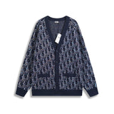 Dior Jackets Sheep Wool Jacquard Fabric Oblique Printed Cardigan Unisex Outerwear Long Sleeve Soft Lazy Style OS Loose Fit Thickened Jacket for Versatile Casual Wear