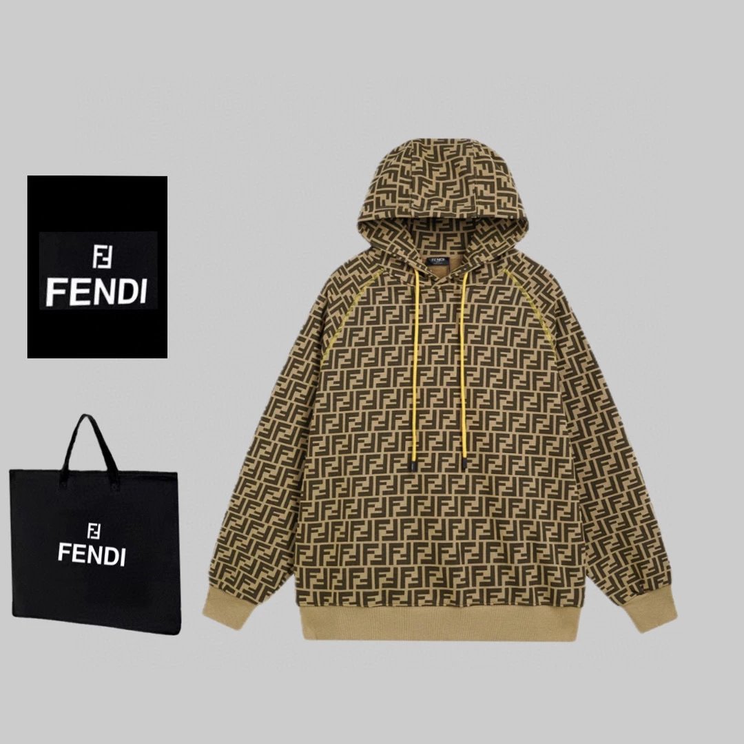 FENDI Hoodie Top Version Full Printed Men's and Women's Same Casual Hooded Sweater Long Sleeve