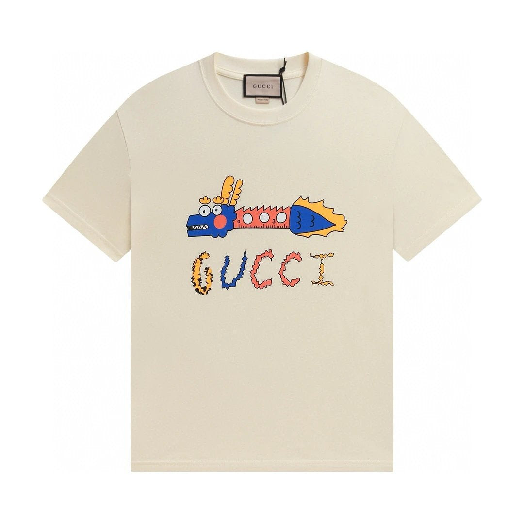 Gucci T-shirt Cartoon Dragon Print on the Chest logo round Neck Short Sleeve25ss New Pure Cotton Unisex Style T T-shirt OS Loose Fit Base Shirt Half Sleeve T-Shirt Top Half Sleeve