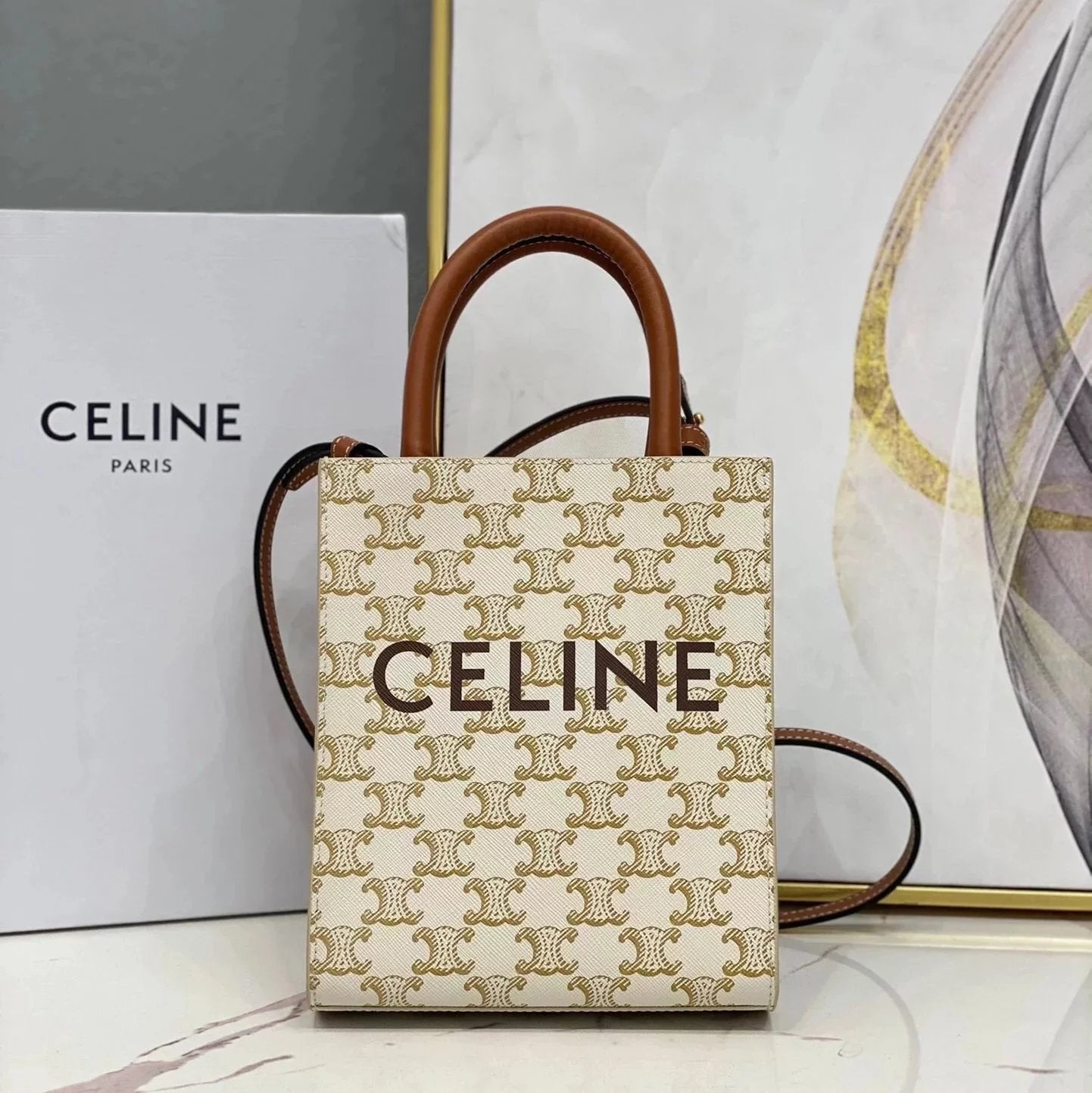Celine women's bag Top version 【Level Surrogate Shopping】New TriompheMiniTote Tote Arc De Triomphe cabas Presbyopic Tote Vertical Mini Phone Bag Medium Presbyopic Portable Shopping Bag Shoulder Bag Messenger Bag Selin Women's Bag Men's Bag191542194372