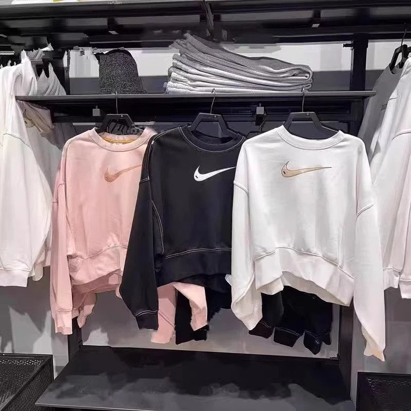 Nike Women's Spring Loose Casual Dolman Sleeve Terry Short Pullover Long Sleeve Sweater DO7212