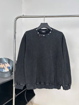 Balenciaga Hoodie Perforated Iron Ring Round Neck Long Sleeve T T-shirt Sweater480100% Cotton Casual Loose Fit Versatile Pullover Base Shirt os Unisex Fit Top24ss Autumn and Winter New Products