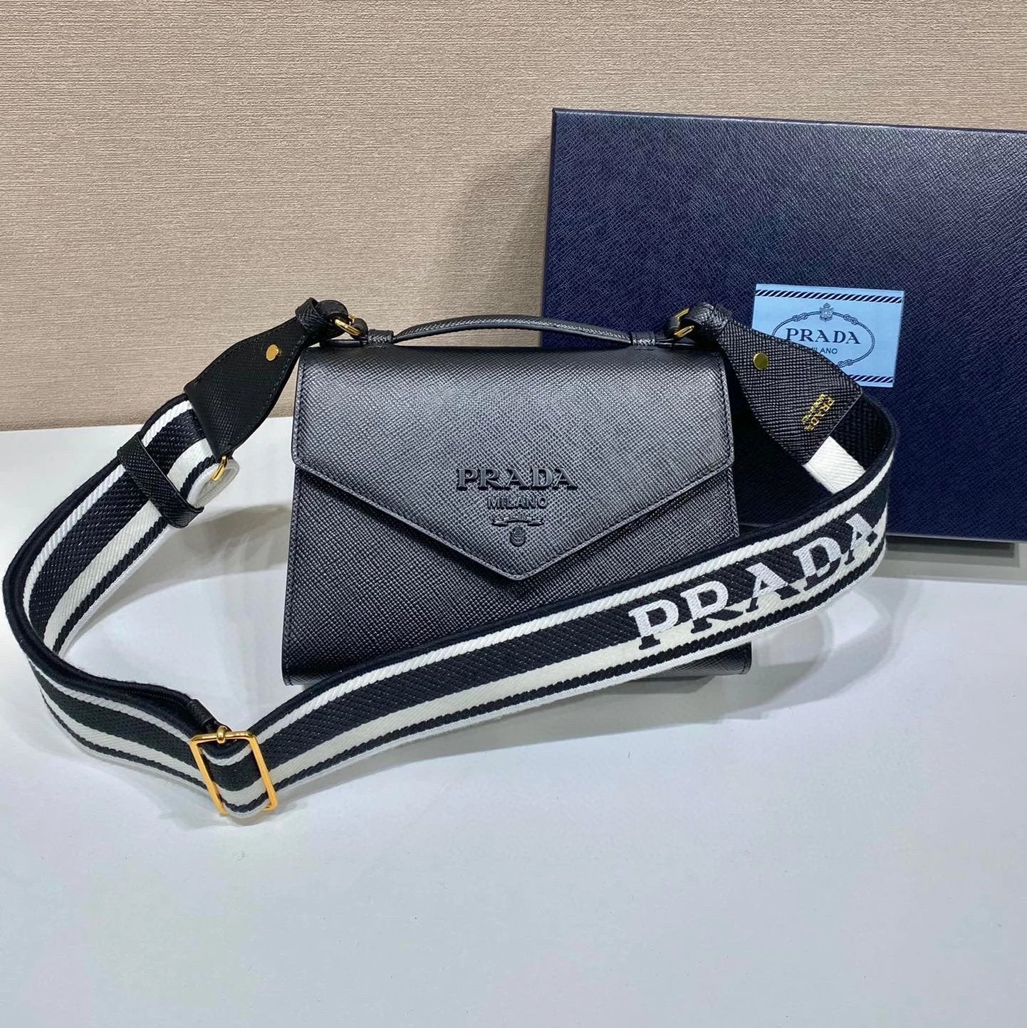 PRADA Bag Top version Original Order Latest saffiano Retro Women's Woven Cloth Embroidered Crossbody Bag Casual Horizontal Small Square Bag European and American Shoulder Bag Handbag Women's Bag Women's Bag1BD317