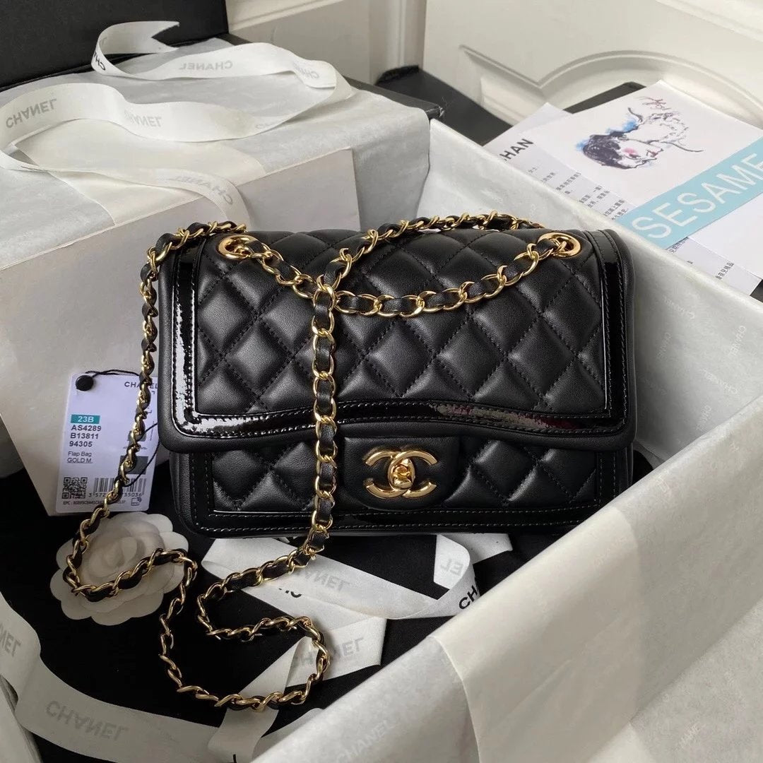 Chanel Women's Bag Top version 【**Original Leather】123B New CF Flap Bag Panda Color Retro Chain Bag Mobile Phone Bag Black and White Color Matching Crossbody Shoulder Portable Multiple Back Methods as4289as4288