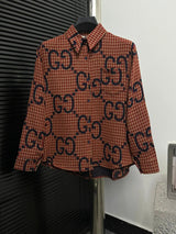 Gucci Jackets Blue Plaid Cotton Linen Jacquard Long Sleeve Shirt Unisex Versatile Business Casual Slim Fit Jacket