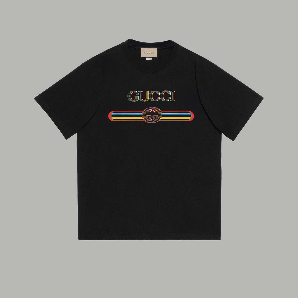 Gucci T-shirt 25SS Showcase Style Overlapping Gradient Color Belt logo Letter Printing T Round Neck Short Sleeve Pure Cotton Unisex T-Shirt OS Loose Fit Base Shirt Casual Simple T-Shirt