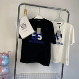 Balenciaga T-shirt Chest Blue Letter Print logo round Neck Short Sleeve25ss New Pure Cotton Unisex Style T T-shirt OS Loose Fit Base Shirt Half Sleeve T-Shirt Top Half Sleeve