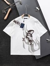 Louis Vuitton LV T-shirt Unique Simple Print on Chest logo round Neck Short Sleeve25ss New Pure Cotton Unisex Style T Casual T-Shirt Base Layer Shirt OS Loose Fit Half Sleeve Top Plus Size