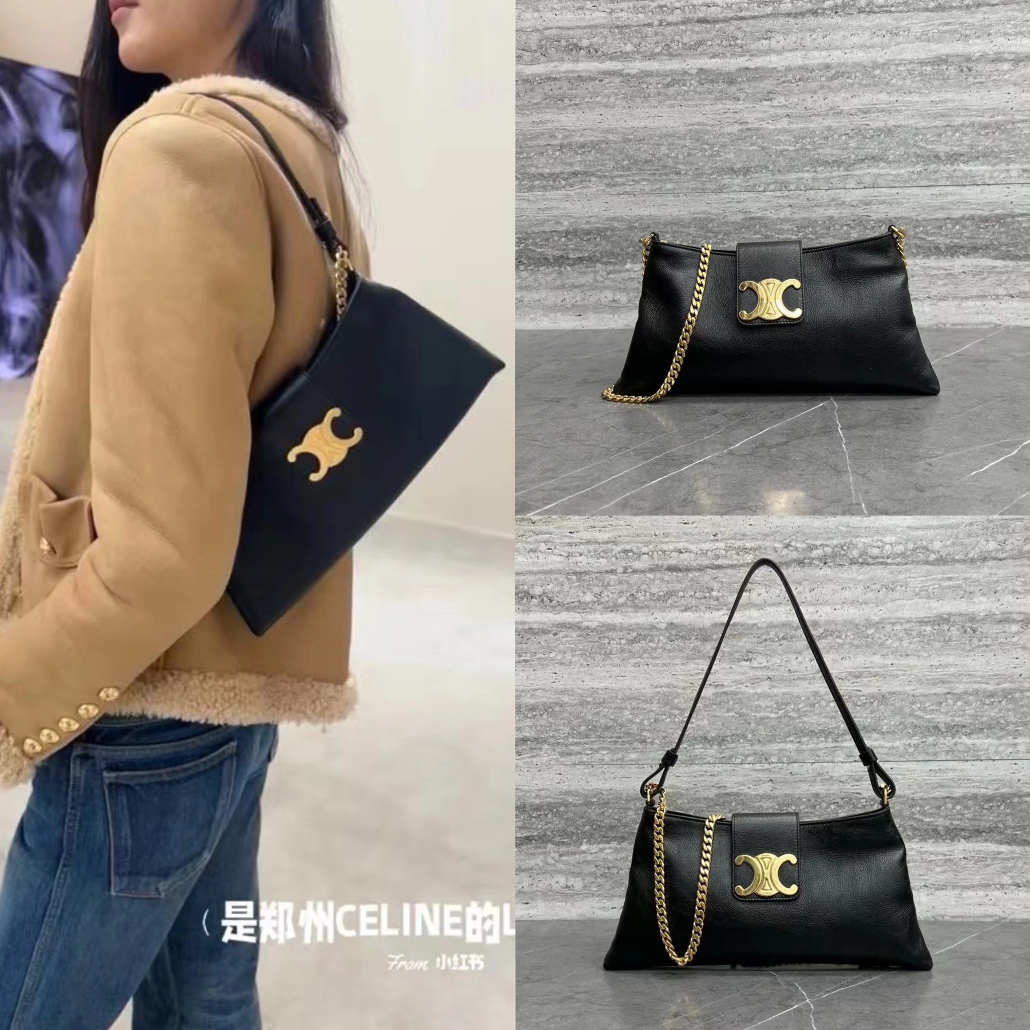 Celine women's bag Top version 【Original Leather】2023New TRIOMPHE Arc De Triomphe Underarm Bag Trapezoidal Handbag Calf Women's Leather Bags Large logo Flip Dinner Bag Clutch New Women's Bag113673