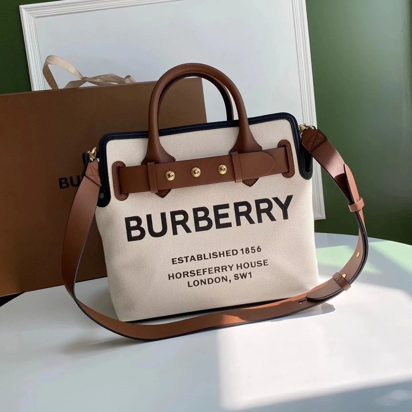 Burberry Women's Bag Top version Canvas Shopping Bag Original Order TheBelt Mini Top Handbag Women's Bag Large Capacity Totes Shoulder Bag Women's Bag