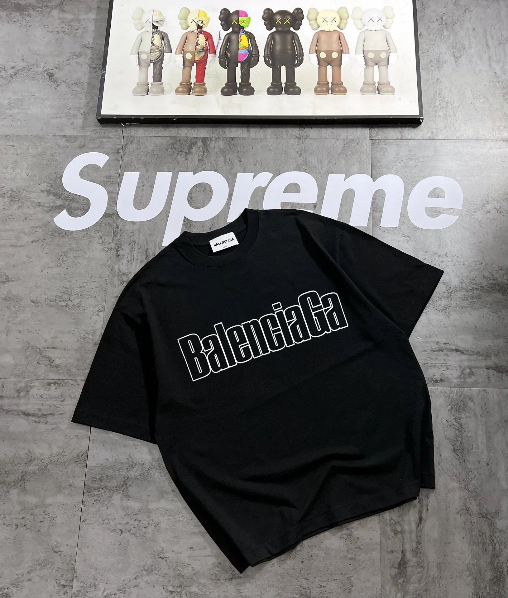 Balenciaga T-shirt Vintage Letter Print on Chest logo round Neck Short Sleeve25ss New Pure Cotton Unisex Style T T-shirt OS Loose Fit Base Shirt Top Half Sleeve T-Shirt