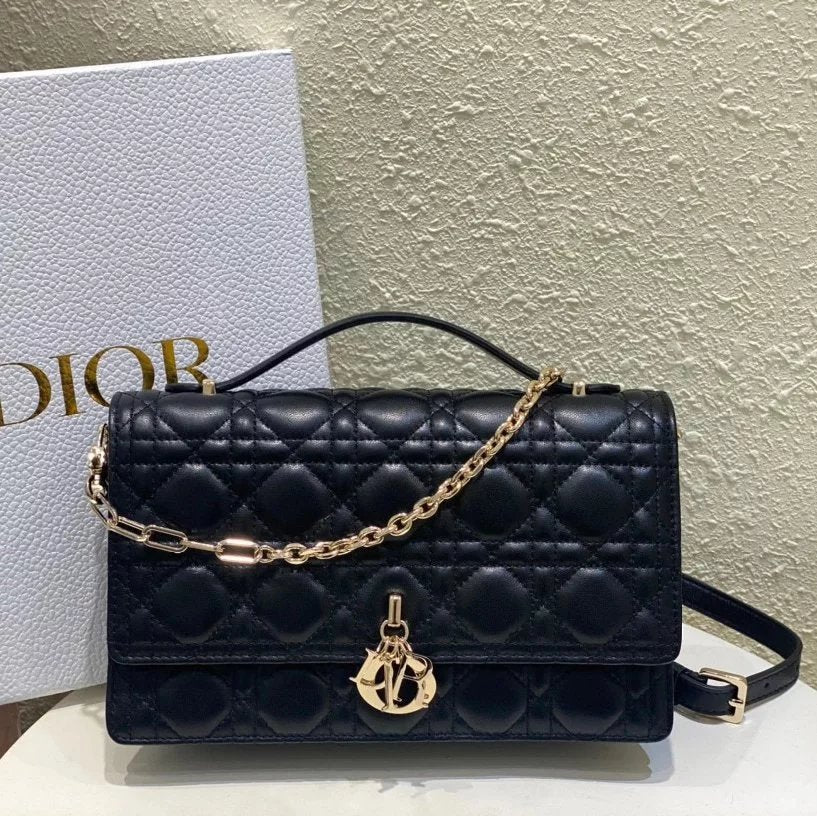 Dior Women's Bag Top version 【Original Order】MISS Handbag Sheep Leather Rattan Plaid Tote2024Early Spring Series New Top Handle Design Portable Shoulder Crossbody Commuter Women's Bag