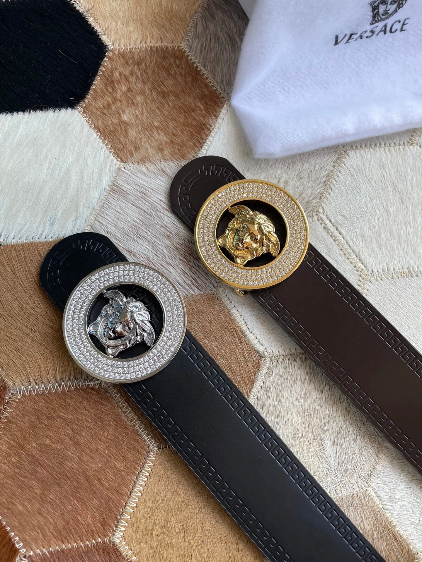 VERSACE Belt Top version 【Counter Original Factory】Original Men's Leather Belt Width3.8cm Genuine Goods Quality Double-Sided Imported First Layer Cowhide Full Grain Original Cowhide Boutique Color Buckle Genuine Steel Seal logo Men's Clothing on Sale on t