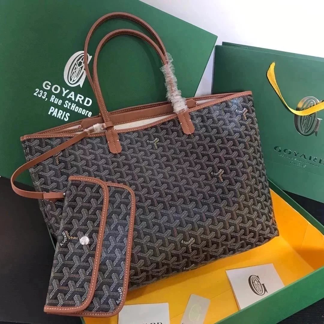 Goyard Bag Top version 【Original Leather】New Shopping Bag New Double-Layer Shopping Bag tote Tote Bag Full of Flower Hand Stitching Full of French Elegant Custom Y Graffiti Material with Leather Lightweight and Wear-Resistant Material